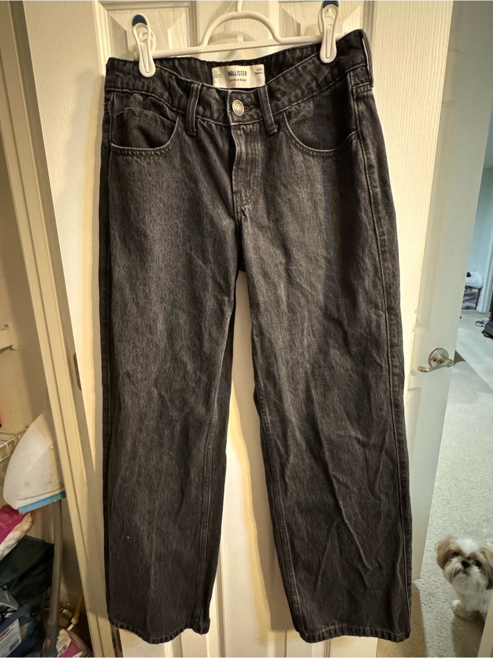 Hollister Women's Washed Black Straight Jeans